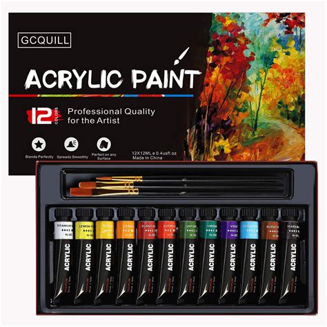 Acrylic Paint, Set of 12 Paints - for Canvas, Fabric, Glass, Ceramic ...