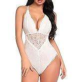 Amazon Aranmei Sexy Plus Size Teddy Lingerie Snap Crotch Lace Bodysuit Deep V One Piece