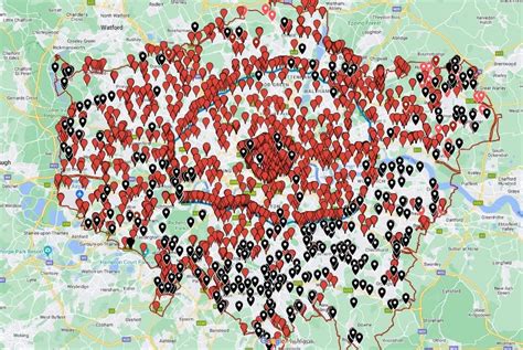 This is a map of ULEZ cameras in London. The ones shown in Black are ...