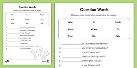 Question Words Exercise Question Words Worksheet Twinkl