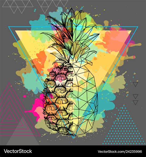 Realistic And Polygonal Tropic Fruit Pineapple Vector Image