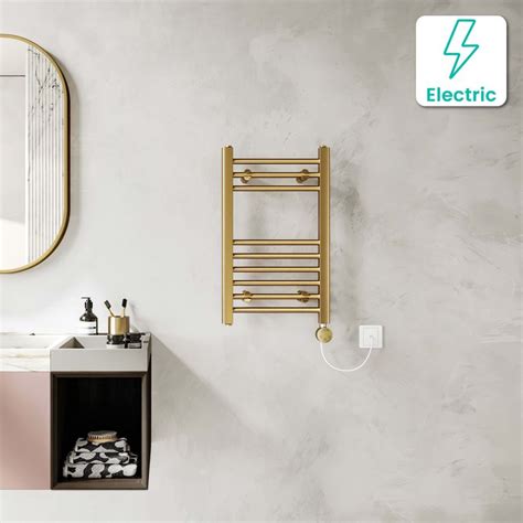 Barcelona Electric Brushed Brass Straight Heated Towel Rail X Mm