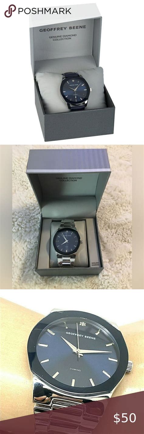 New NWT Geoffrey Beene Mens Genuine Diamond Leather Strap Watch Leather