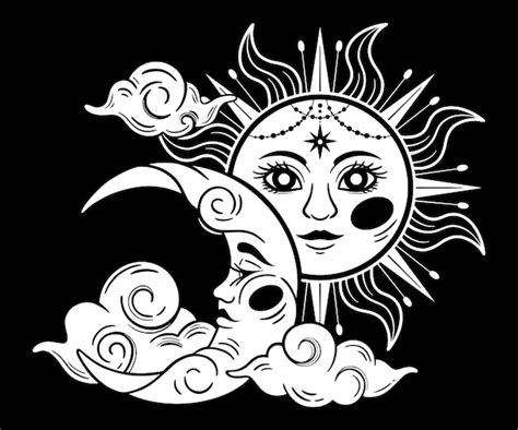 Premium Vector Mystical Sun And Moon With Face For Tarot Astrology