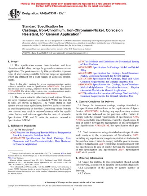 ASTM A743 A743M 13ae1 Standard Specification For Castings Iron