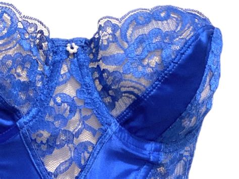 Christian Dior Lace Bustier 1990s Blue Bustier Satin Gem