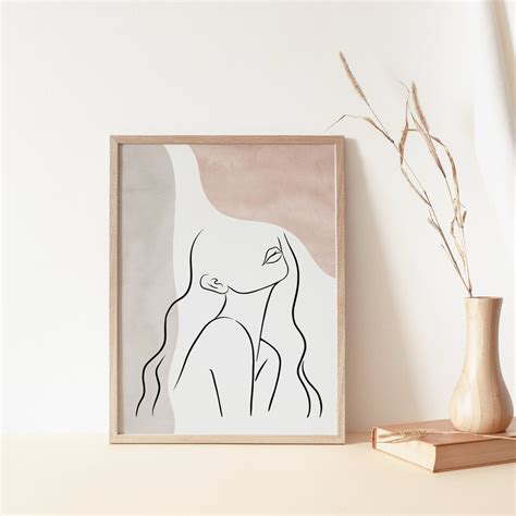 Abstract Woman Line Art Print Woman Face Line Drawing Line Face Blush Nude Tones Minimal Art