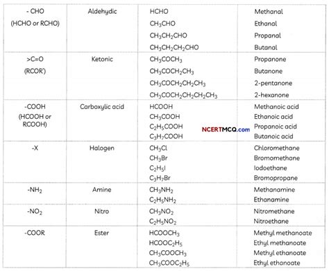 Functional Groups Definitions, Equations and Examples – NCERT MCQ