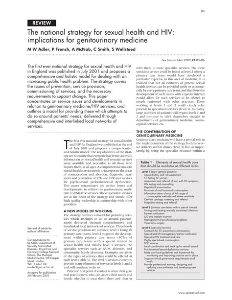 Pdf The National Strategy For Sexual Health And Hiv Implications For Genitourinary Medicine