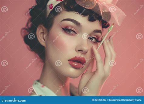 Pin Up Girl Vintage Beautiful Woman Pinup Style Portrait In Retro