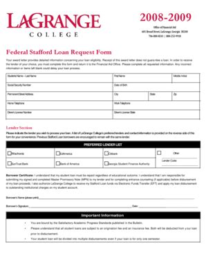 Fillable Online Lagrange Stafford Loan Request Form Unpdf