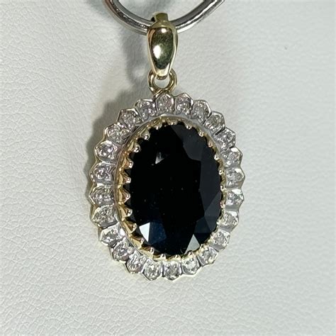 9ct Gold Large Sapphire Diamond Cluster Pendant