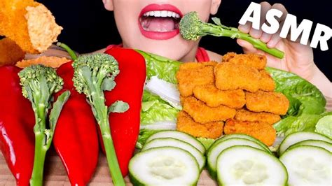 Asmr Chicken Nuggets Raw Veggies Crunchy Eating Sounds No Talking