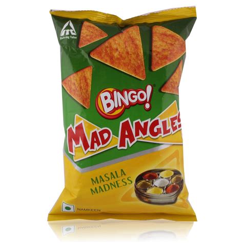 a bag of masala madne - less corn chips on a white background with the ...