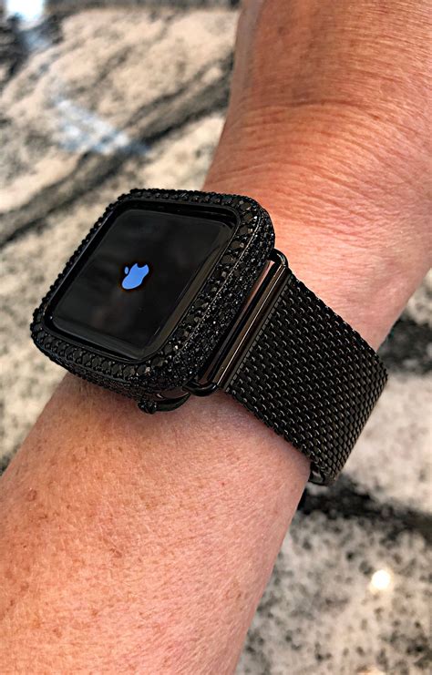 Black Lab Diamond Apple Watch Bezel And Or Band Case Bumper Etsy Black Apple Watch Band