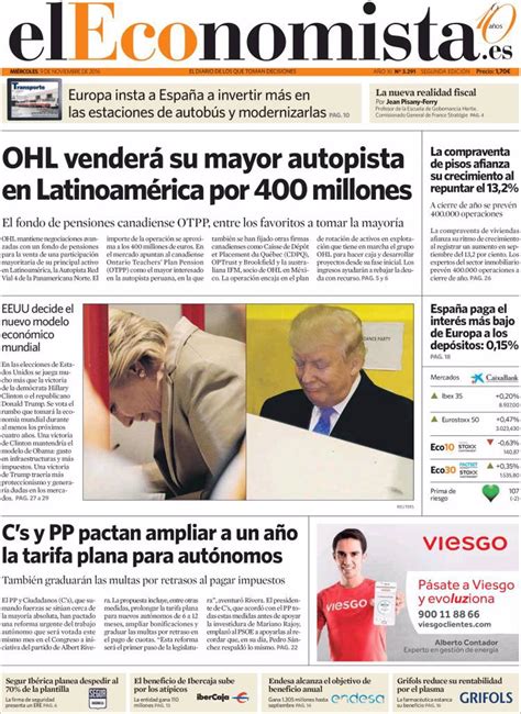 Las Portadas De Los Periódicos Económicos De Hoy Miércoles 9 De Noviembre