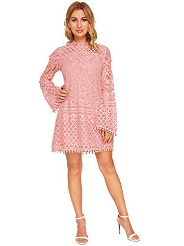 Shein Womens Crochet Pom Pom Sheer Lace Bell Sleeve Dress Telegraph