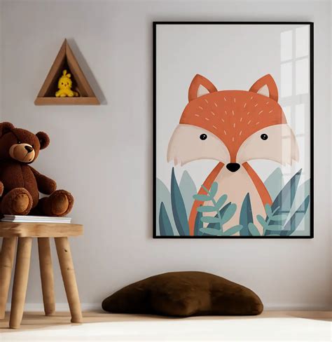 Quadro Decorativo Raposa Na Floresta Desenho Infantil