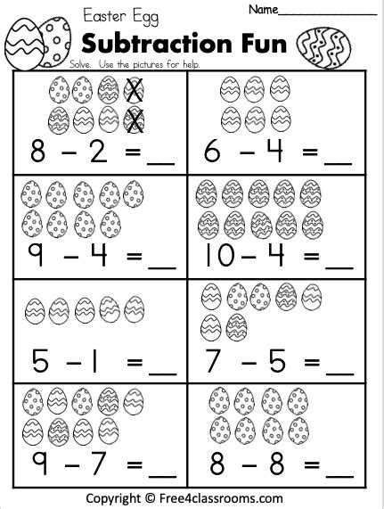 Free 1 Digit Easter Egg Subtraction Worksheet 4 Subtraction Worksheets Easter Math