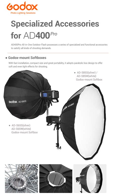 Godox AD-S65S 65cm Parabolic Softbox with GRID for AD400Pro (Silver)
