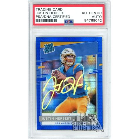 Justin Herbert Panini Optic Blue Hyper Autograph Rookie Card