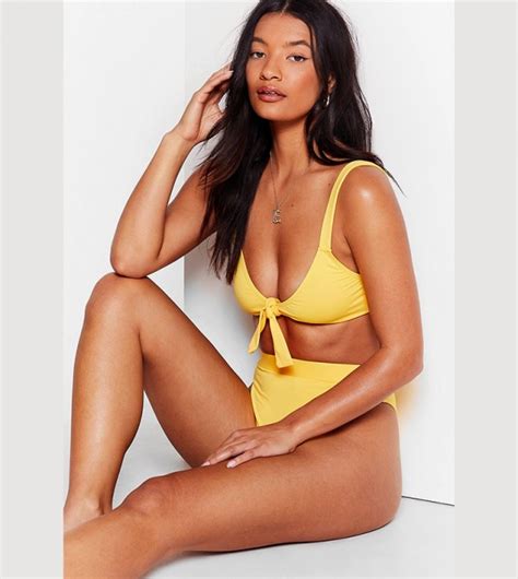 Buy Nasty Gal Recycled Tie Front High Leg Bikini Set In Yellow