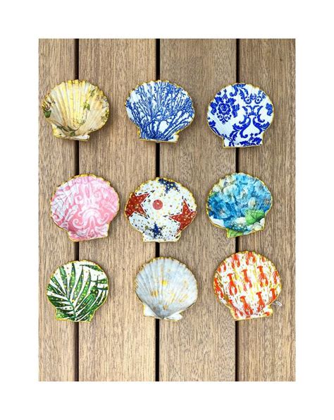 Decoupage Shell Jewelry Dish Scallop Seashell Trinket Dish Jewelry