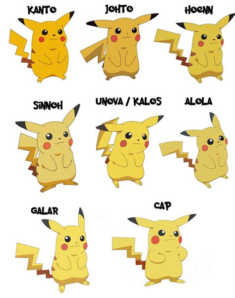 Pikachu region versions by MajkaShinoda626 on DeviantArt