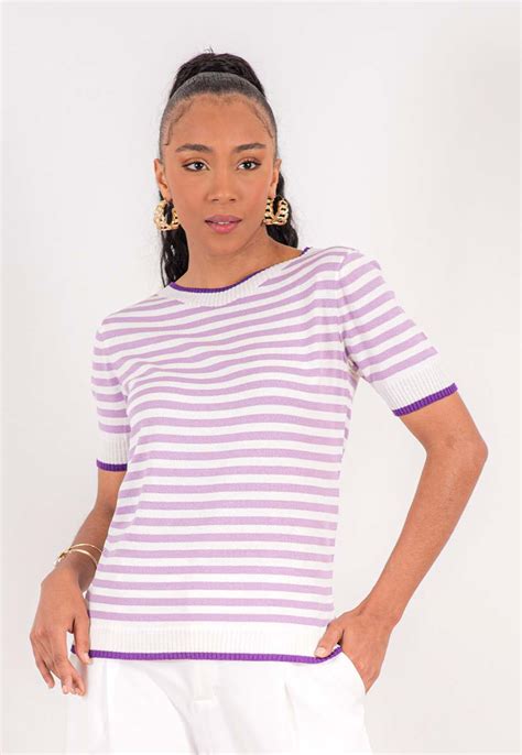 Blusa Tricot Feminina Listras Decote Redondo