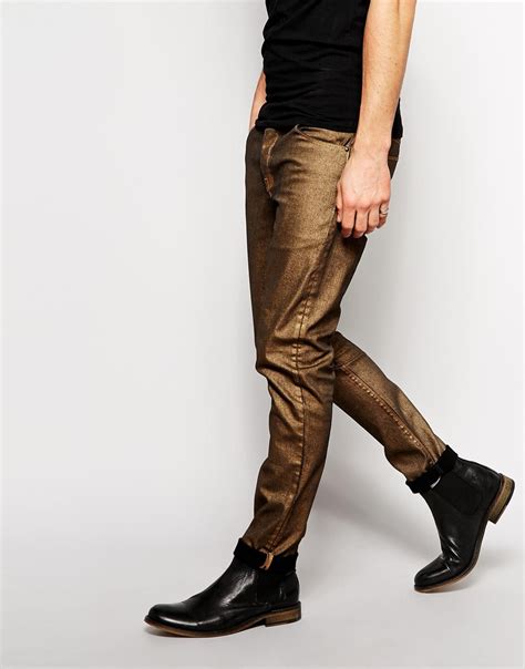 Asos Skinny Jeans In Gold In Metallic For Men Lyst