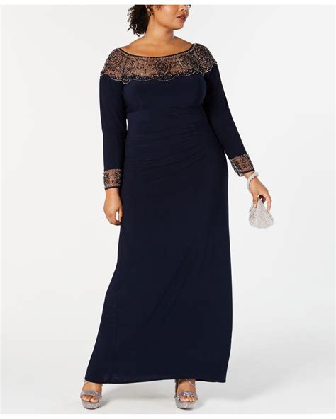 Xscape Plus Size Embellished Illusion Gown In Blue Lyst