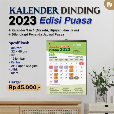 Kalender Dinding Masehi Hijriyah Jawa Edisi Puasa Yufid 2023 Toko