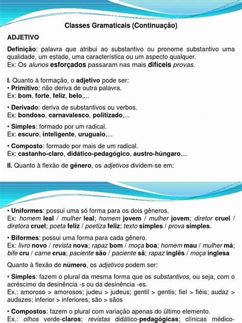 Classe Gramatical Dos Adjetivos - Tipos e Graus dos Adjetivos | PDF | Adjetivo | Palavra