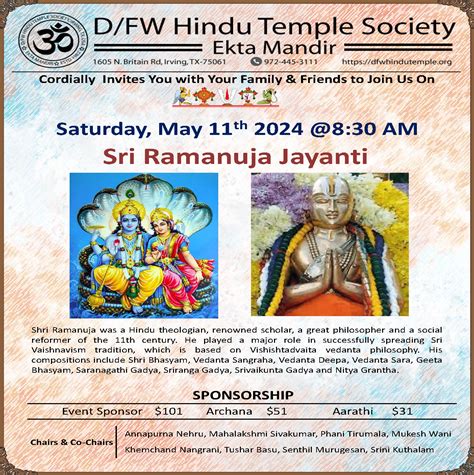 Sri Ramanuja Jayanti Dfw Hindu Temple Society