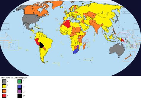 Map Of The Number Of Official Languages Per Country - MoverDB.com