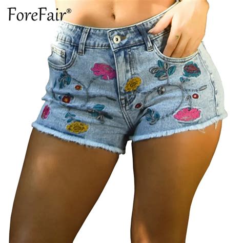 Forefair 3D Embroidery Fashion High Waist Denim Shorts Female Short