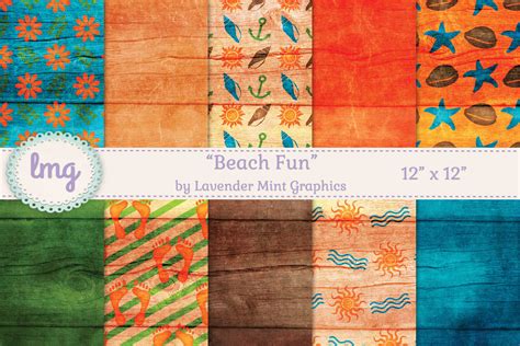 Beach Fun Digital Scrapbook Paper By Lavender Mint Graphics TheHungryJPEG