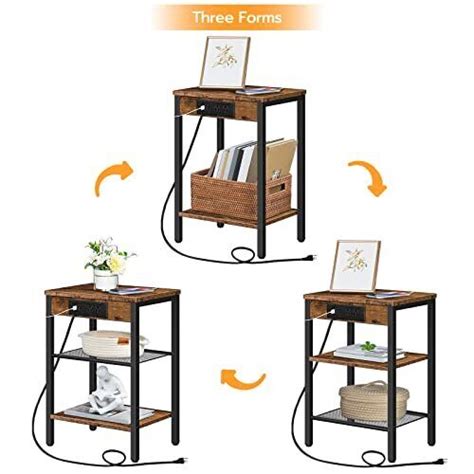 Hoobro End Table With Charging Station Tier Night Stand Nightstand