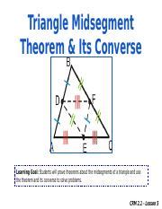 Lesson 5 Midsegment Theorem CRM 2 1 1 Pptx Triangle Midsegment