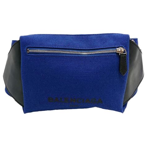 Balenciaga Blue Navy Neo Lift Canvas Belt Bag Black Leather Cloth Pony