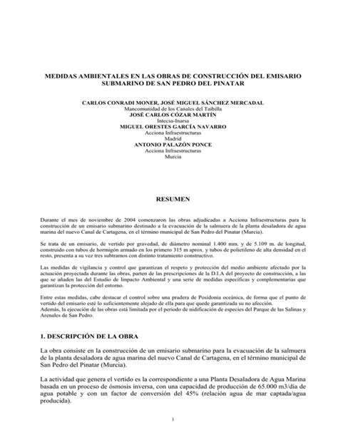 Medidas Ambientales En Las Obras De Construcci N Del Emisario