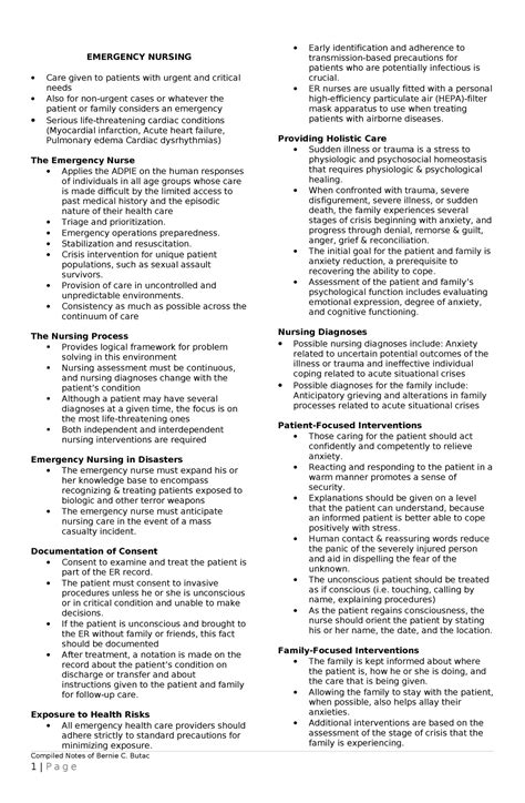 Emergency Nursing Notes Emergency Nursing Care Given To Patients With