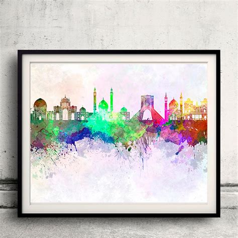 Tehran Skyline in Watercolor Background Poster Digital Wall - Etsy