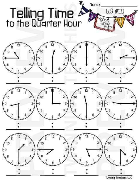 Time Quarter Hour Worksheets