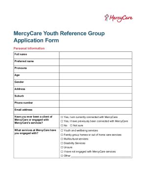 Fillable Online Mercycare Youth Reference Group Application Form Fax