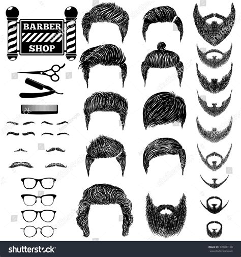 A Set Of Hand Drawn Of Mens Hairstyles Beards And Mustaches Tools