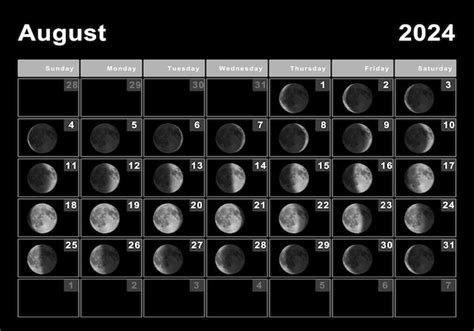 Calendário lunar de agosto de 2024 ciclos da lua fases da lua Foto