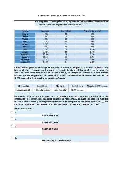 Examen Final Er Intento Gerencia De Producci N