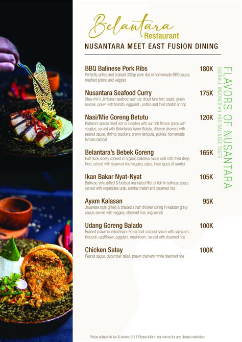 Food And Beverage Menu Kastara Resort And Spa