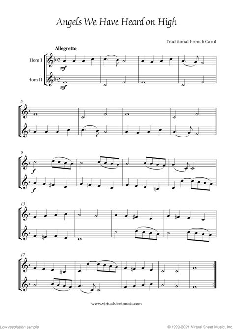 Free Angels We Have Heard On High Sheet Music For Two Horns Pdf